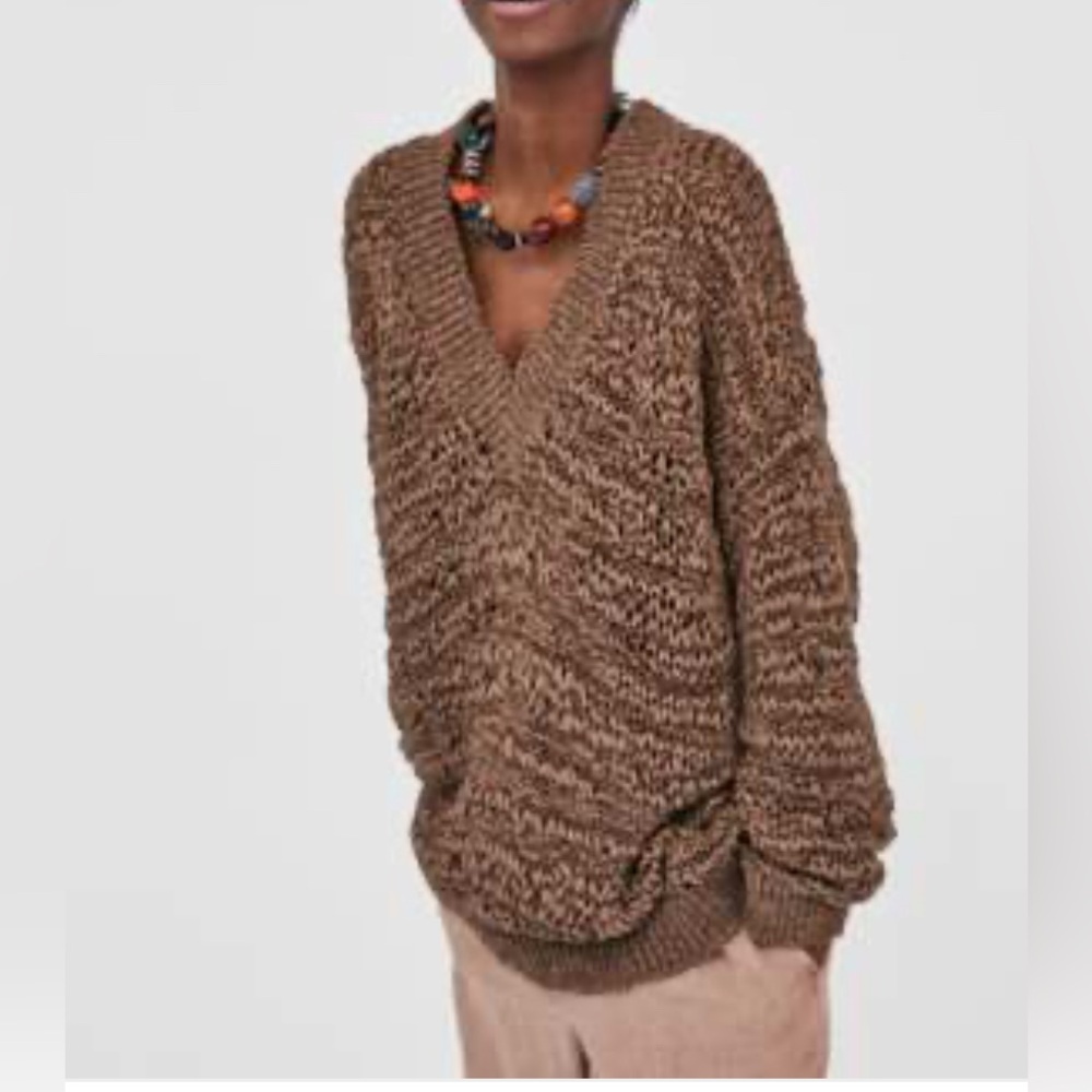 Zara Brown V-Neck Sweater